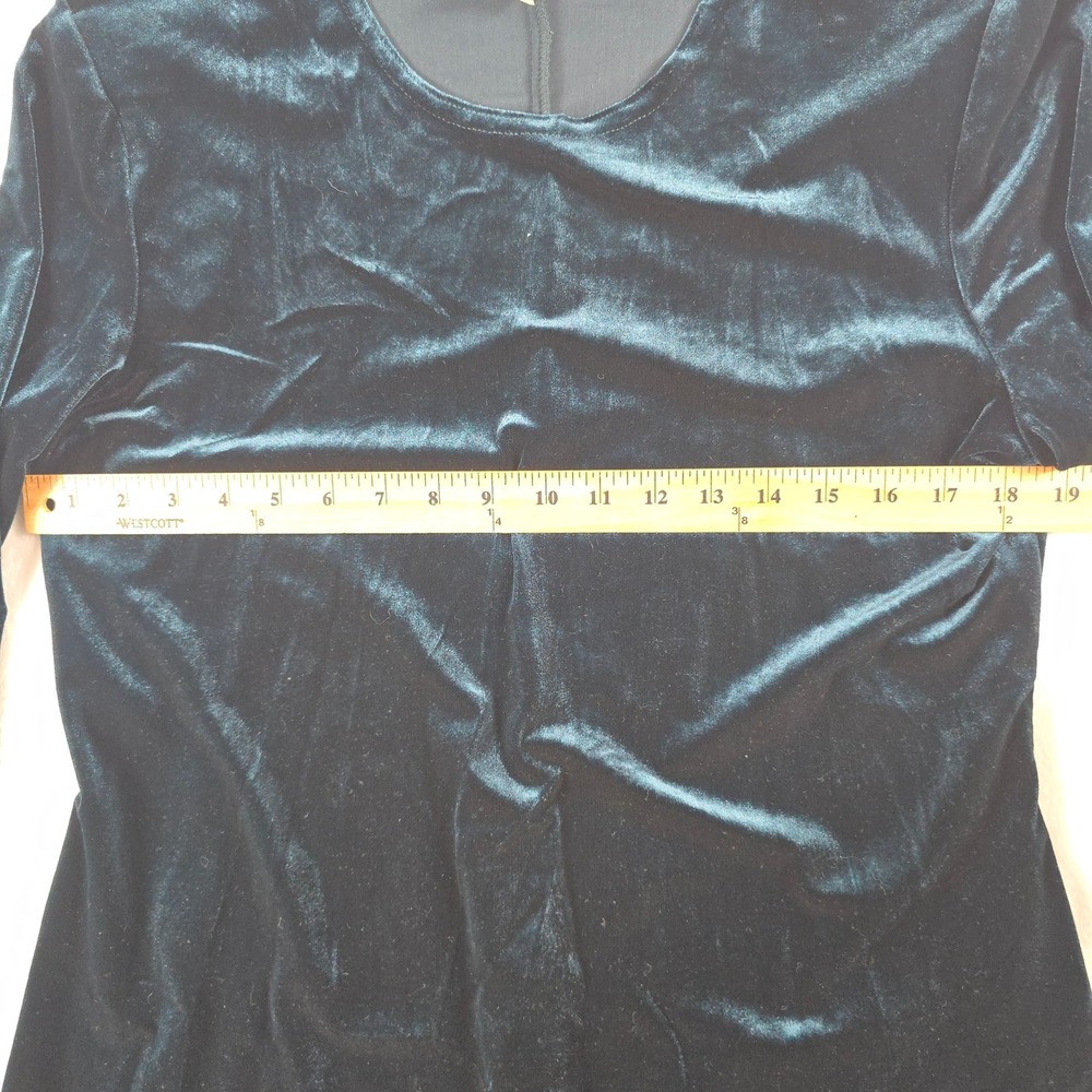 Ronni Nicole Vintage 90s Teal Green Velvet Long Sleeve A-Line Mini Dress Size 14 - Picture 4 of 7
